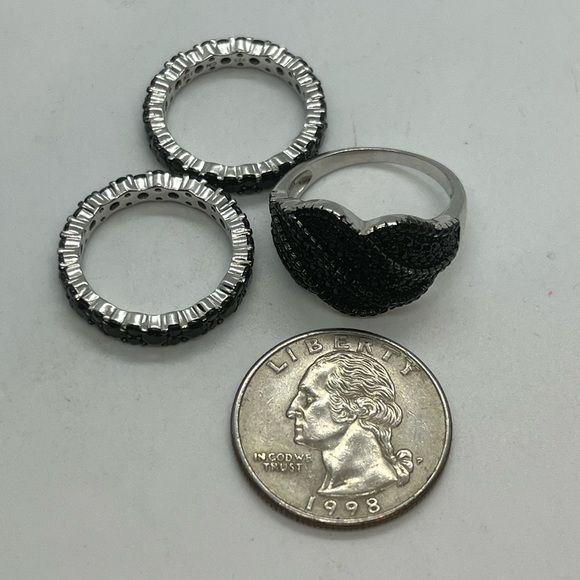 Set of 3 sterling silver black pave CZ rings sizes 7 & 9 - Picture 14 of 16